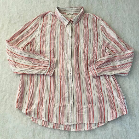 Beach Launch Lounge Womens Pink & White Striped Button Up Shirt Size X-Large - Picture 1 of 8